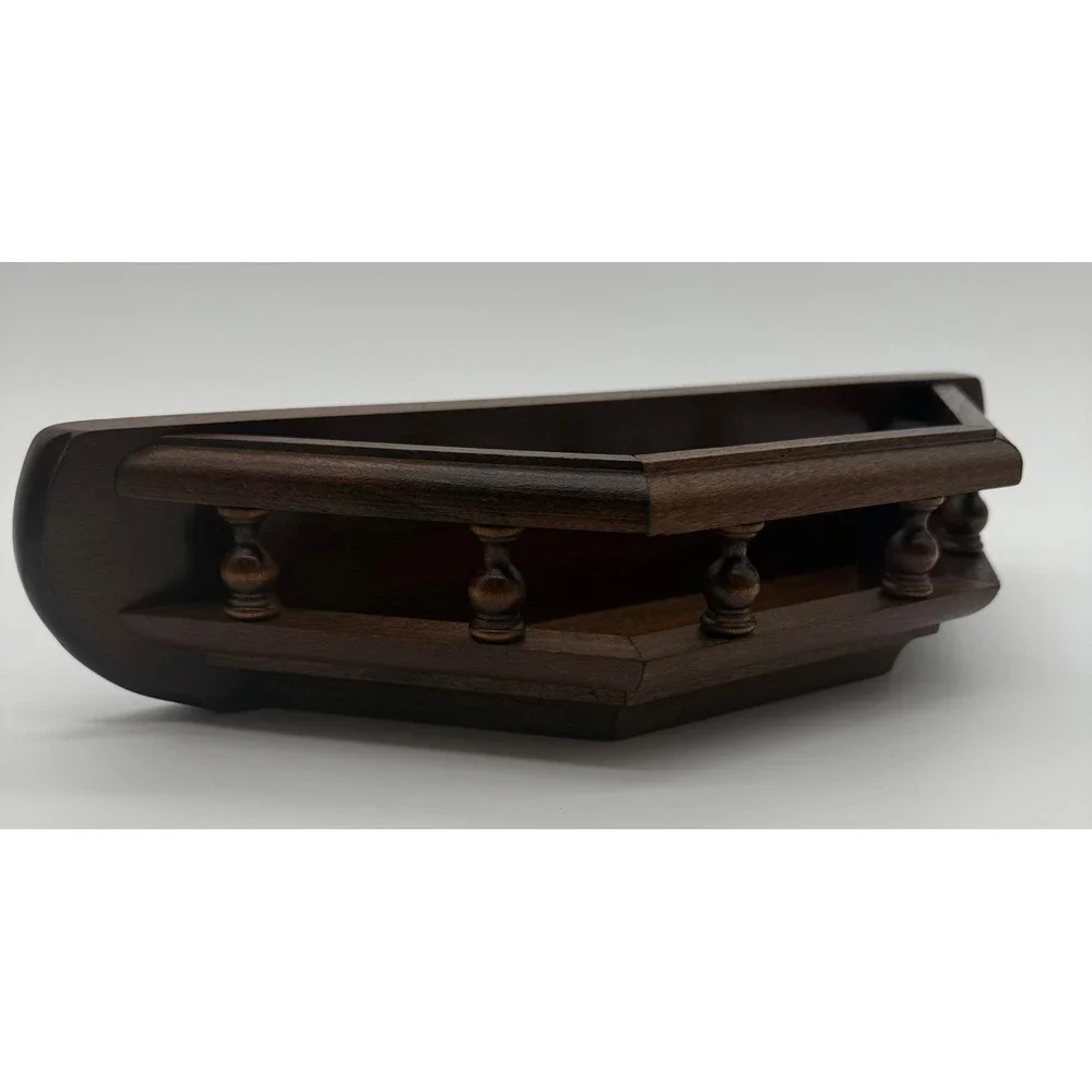 Vintage Dark Wood Corner Floating Shelf with Spindle Rail Gallery 14 Inch